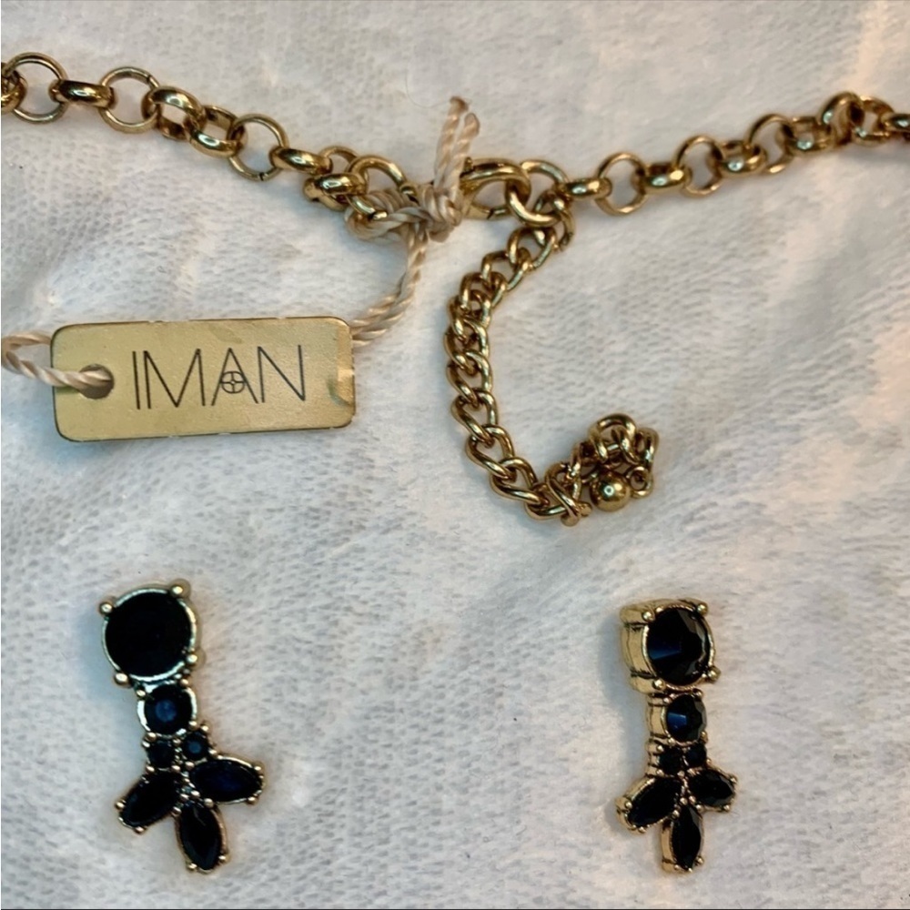 NWT Tribal Set Necklace & Earrings IMAN Gold-Tone Shiny Black Bib Necklace Gift - Picture 13 of 16